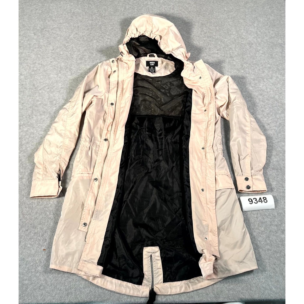 Miss Lili Windbreaker Jacket Women Medium Beige Hooded Full Zip Drawstring Waist
